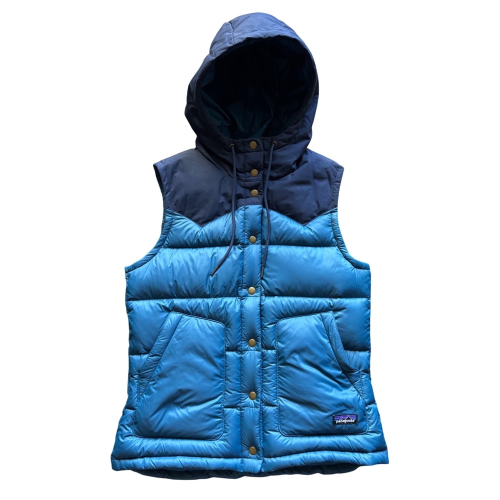 Patagonia Womens Bivy Hooded Vest Fill Down Lagom Blue Puffer M